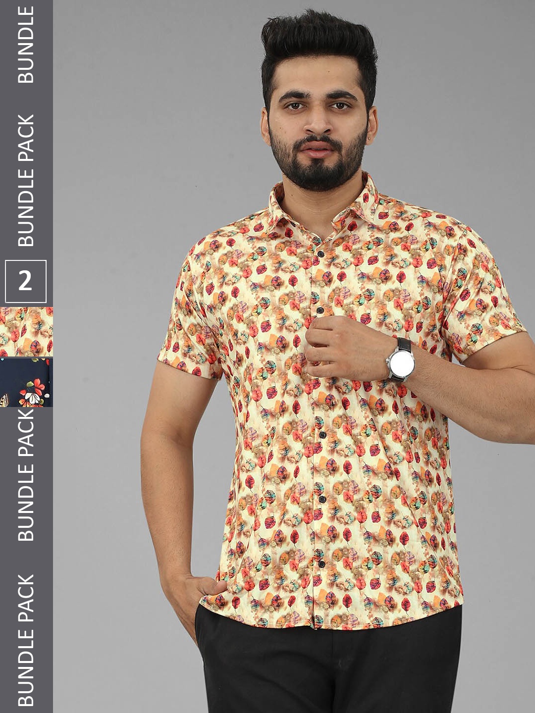 

N N ENTERPRISE Pack Of 2 Printed India Slim Opaque Casual Slim Fit Shirt, Orange