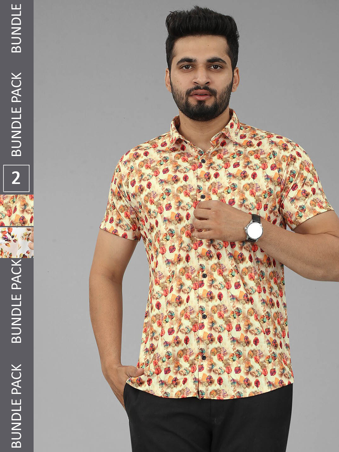 

N N ENTERPRISE Pack Of 2 Printed India Slim Opaque Casual Slim Fit Shirt, Orange