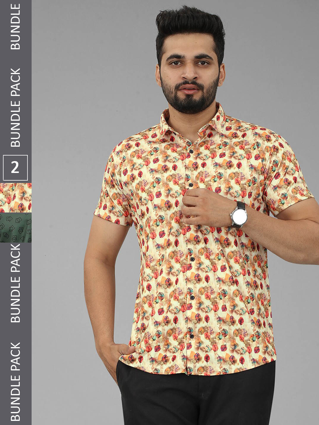 

N N ENTERPRISE Pack Of 2 Printed India Slim Opaque Casual Slim Fit Shirt, Orange
