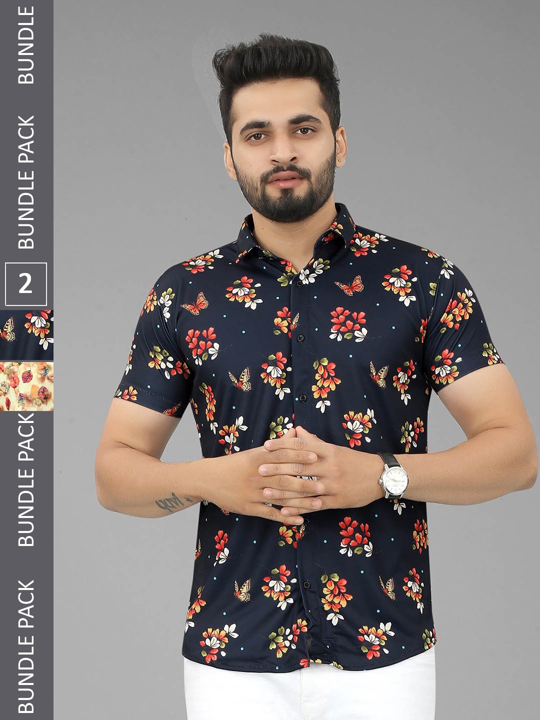 

N N ENTERPRISE Pack Of 2 Printed India Slim Opaque Casual Slim Fit Shirt, Navy blue