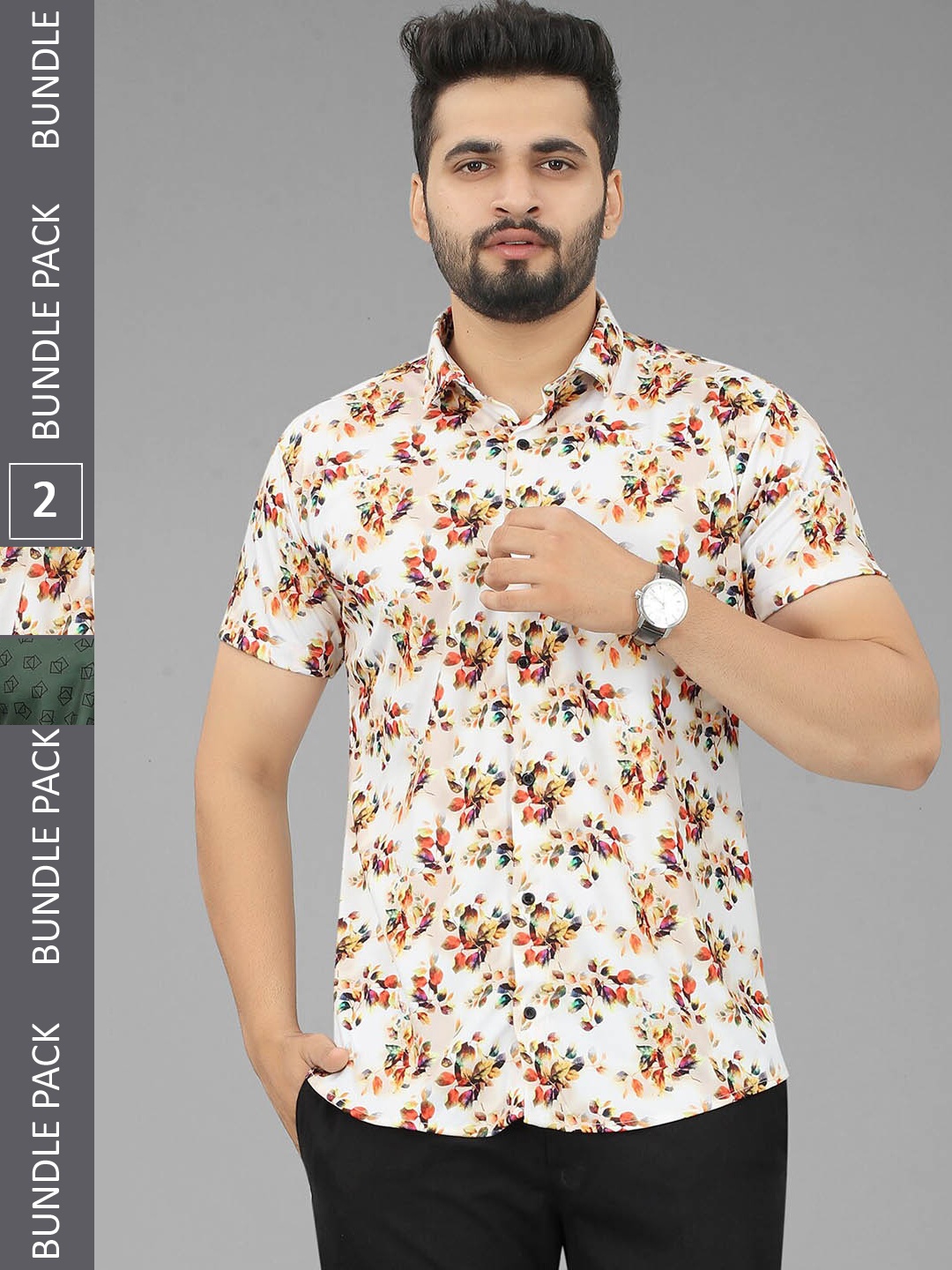 

N N ENTERPRISE Pack Of 2 Slim Fit Floral Printed Casual Shirt, White