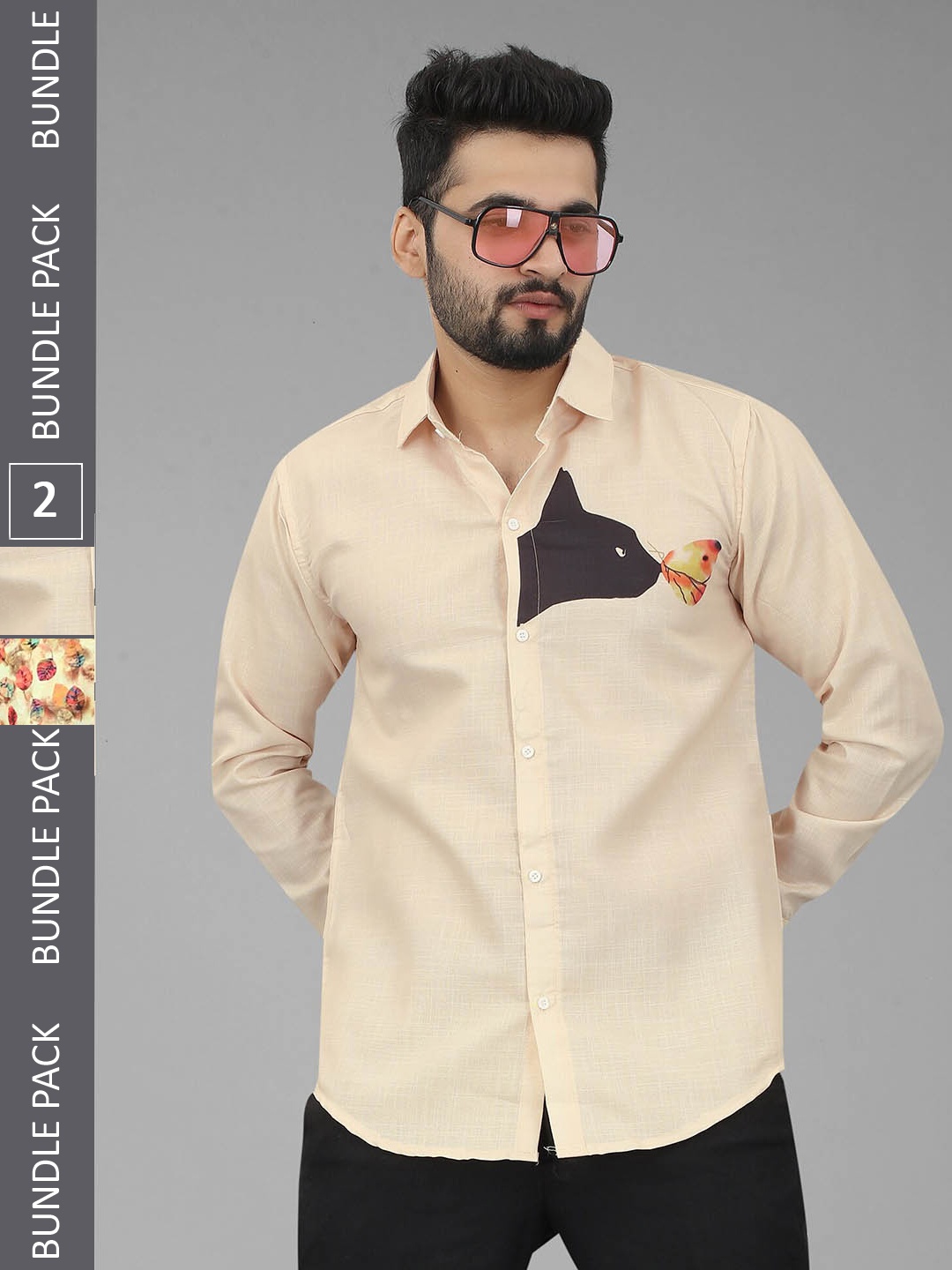

N N ENTERPRISE Pack Of 2 Graphic Printed Slim Fit Casual Shirt, Cream