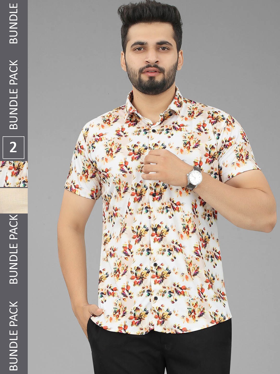 

N N ENTERPRISE Pack Of 2 Slim Fit Floral Printed Casual Shirt, Cream