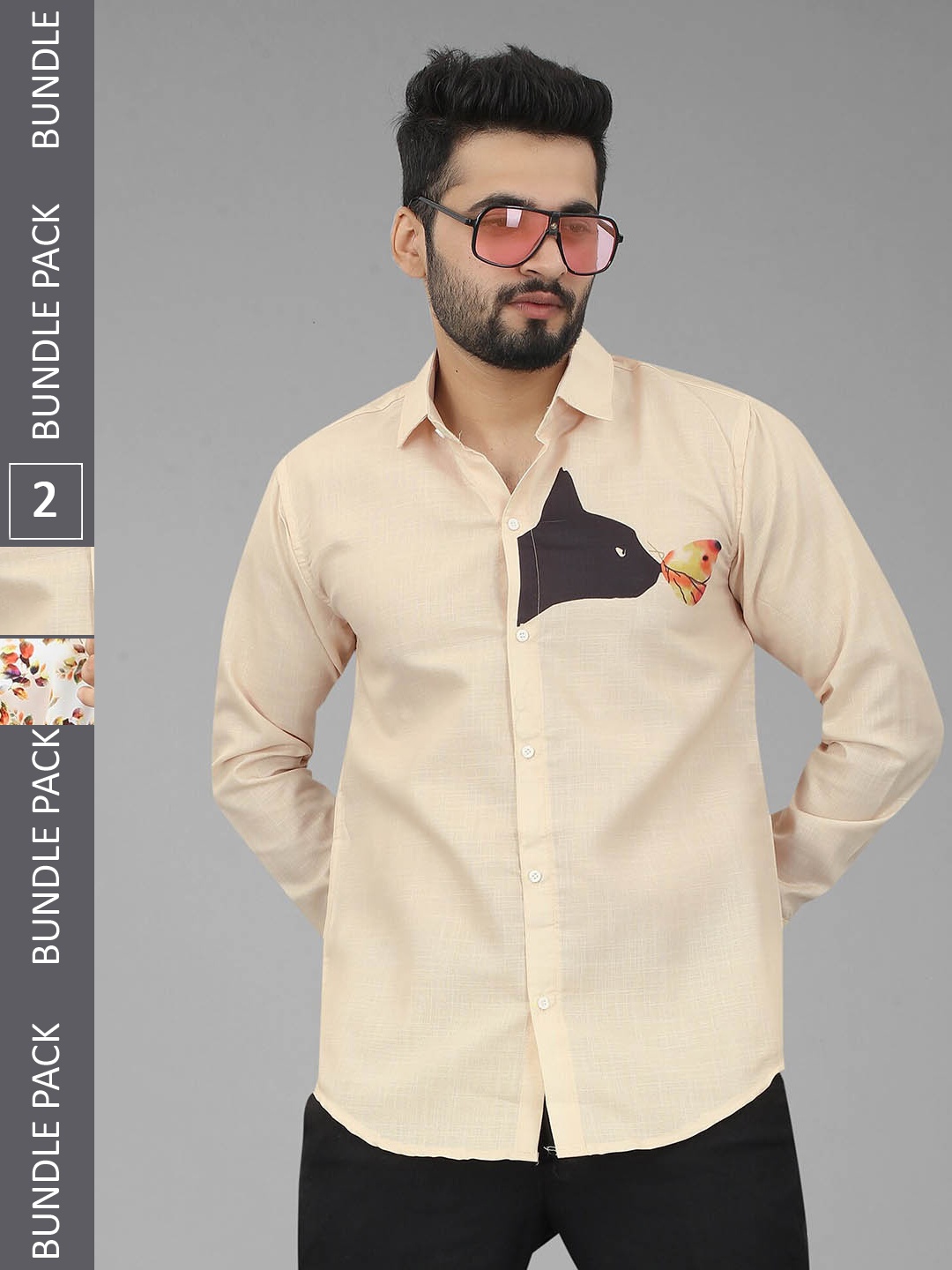 

N N ENTERPRISE Pack Of 2 Printed India Slim Opaque Casual Slim Fit Shirt, Cream