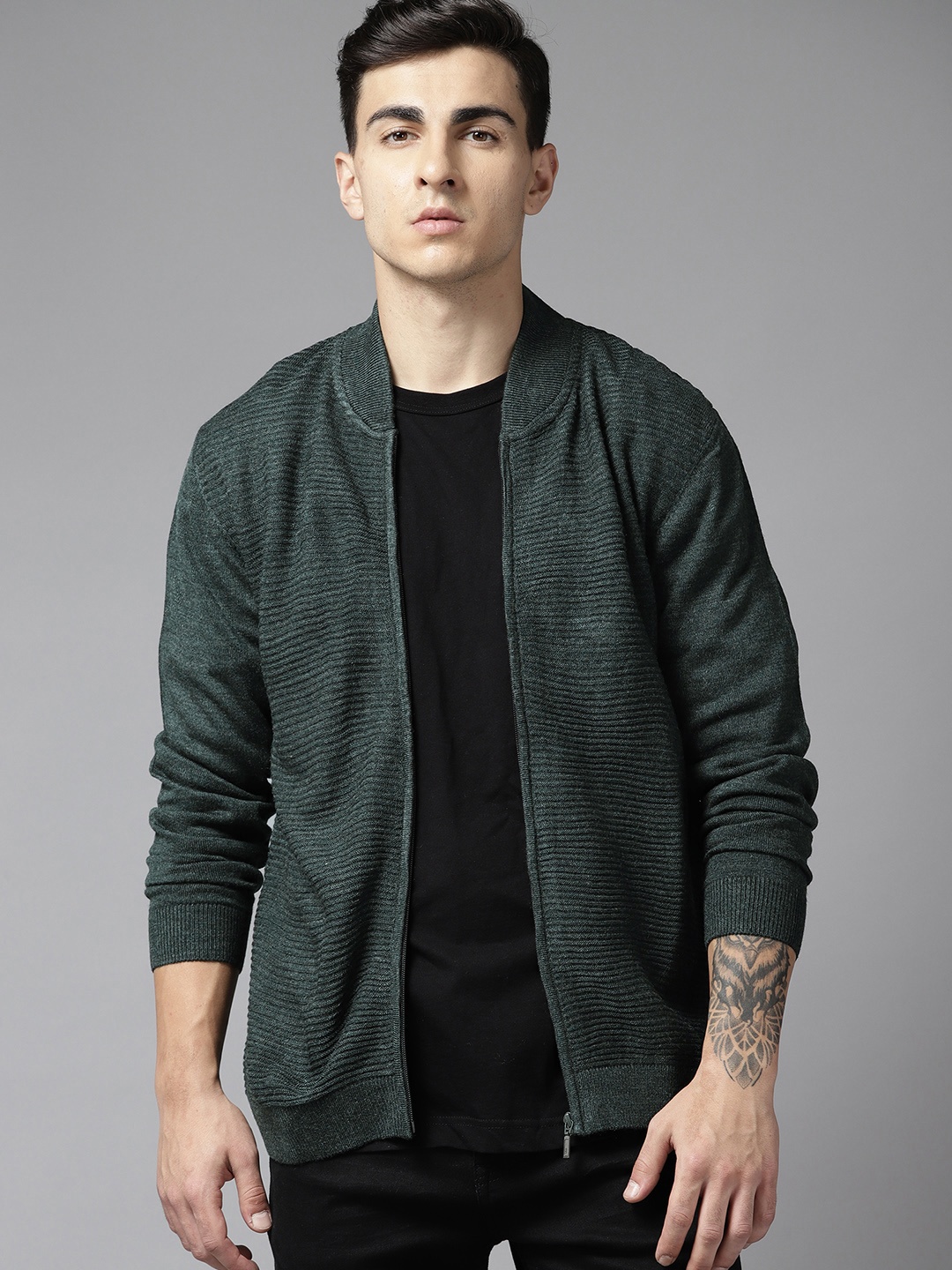 Roadster Men Front Open Sweatshirt, Olive