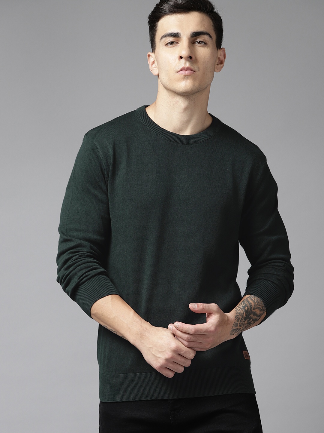 

Roadster Men Solid Cotton Pullover, Green