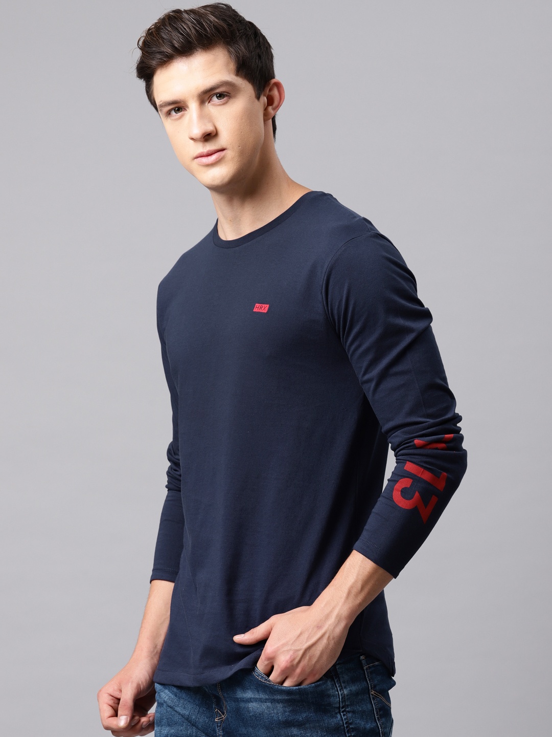 

HRX by Hrithik Roshan Men Navy Blue Solid Regular Fit Antimicrobial Rapid-Dry Lifestyle Pure Cotton T-shirt