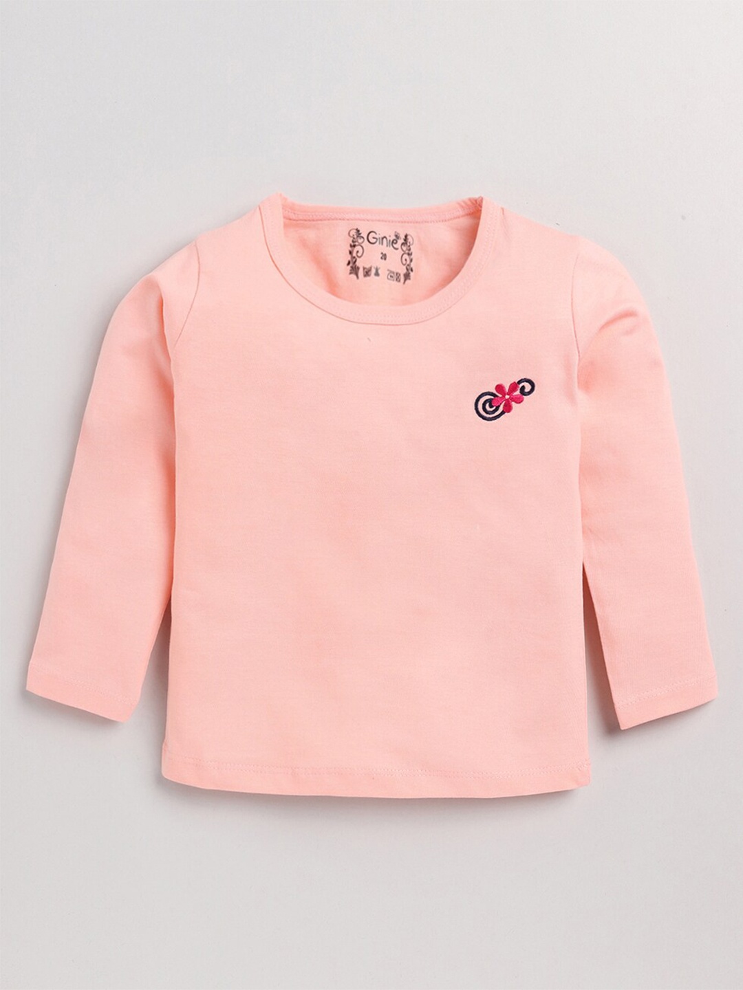 

Ginie Girls Round Neck Cotton T-Shirt, Peach
