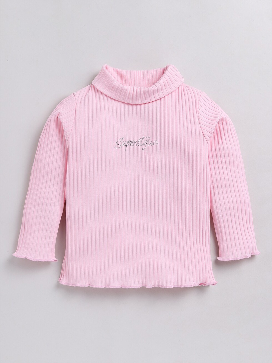 

Ginie Girls Striped High Neck Cotton Top, Pink