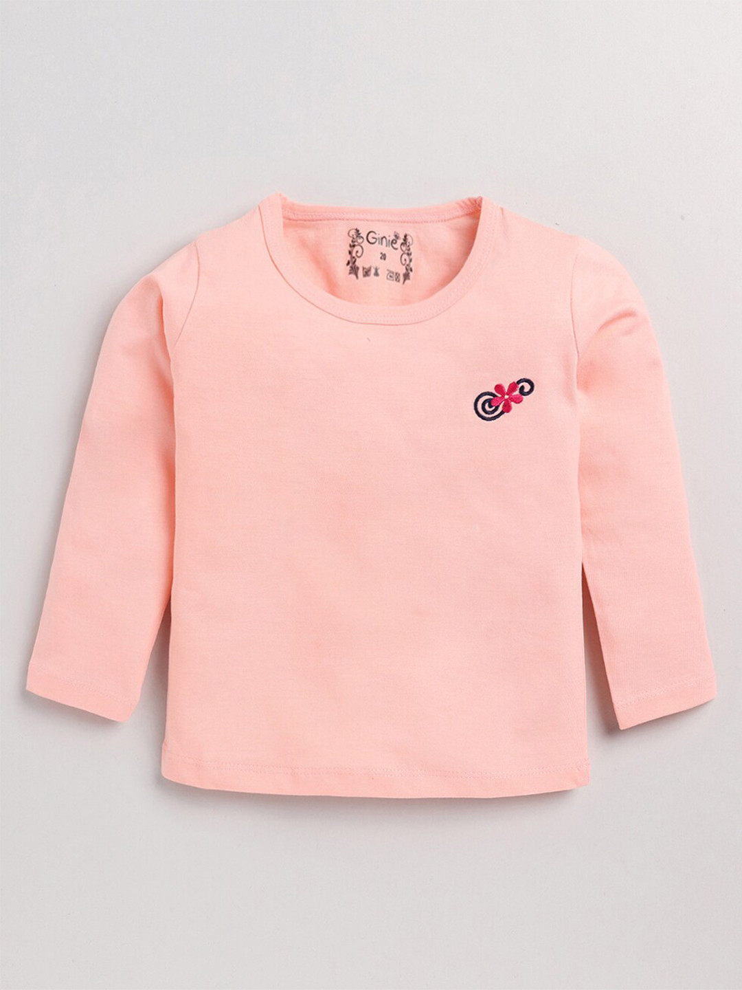 

Ginie Girls Round Neck Cotton T-Shirt, Peach
