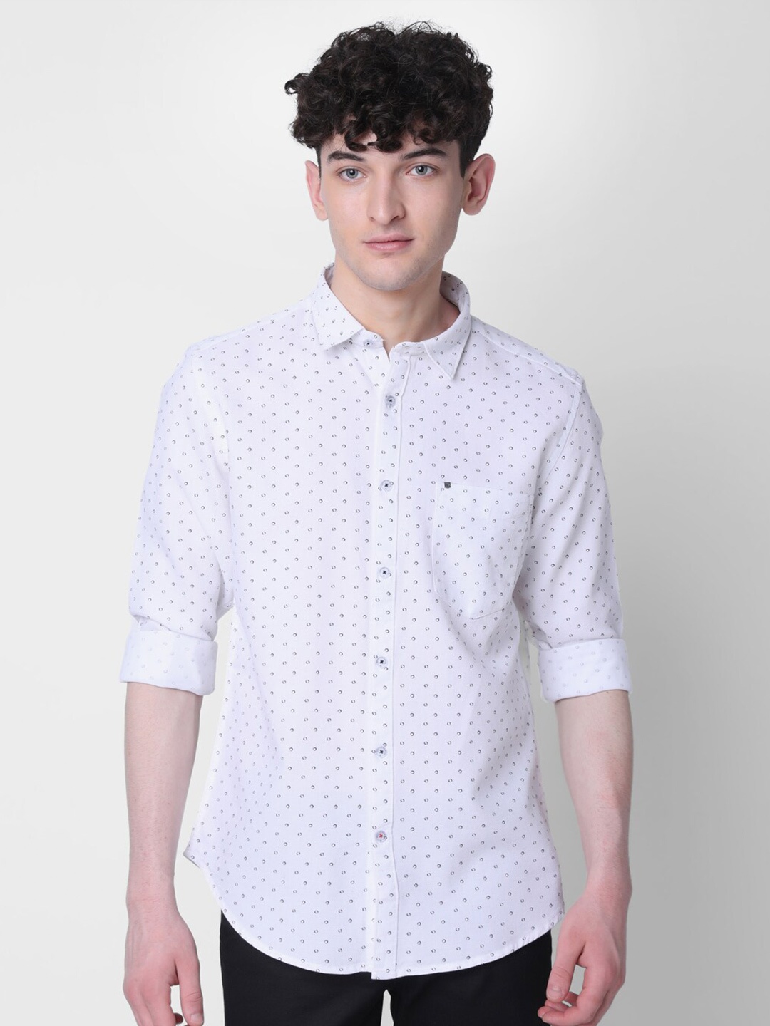

MOZZO Classic Micro Ditsy Printed Slim Fit Cotton Casual Shirt, White