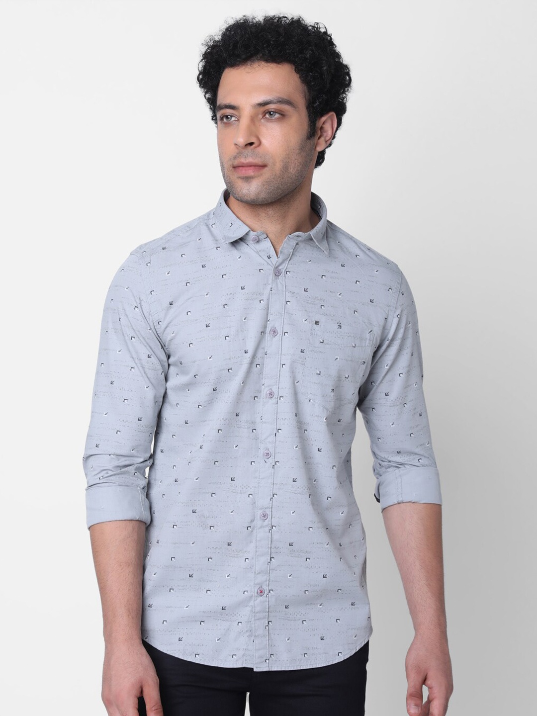 

MOZZO Classic Slim Fit Micro Ditsy Printed Cotton Casual Shirt, Grey