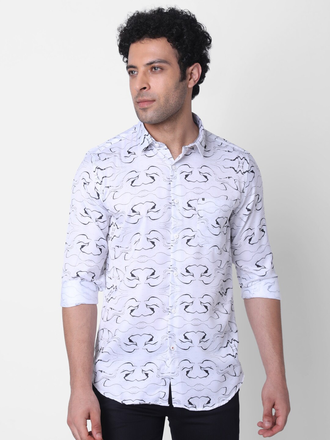 

MOZZO Classic Regular Fit Abstract Printed Cotton Casual Shirt, White