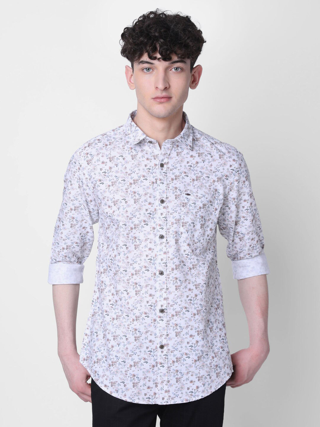 

MOZZO Classic Slim Fit Micro Ditsy Printed Cotton Casual Shirt, White