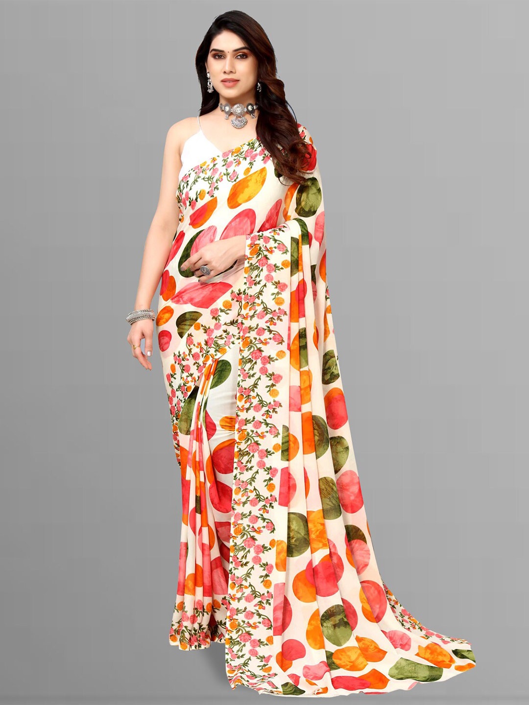 

ANAND SAREES Floral Printed Saree, White