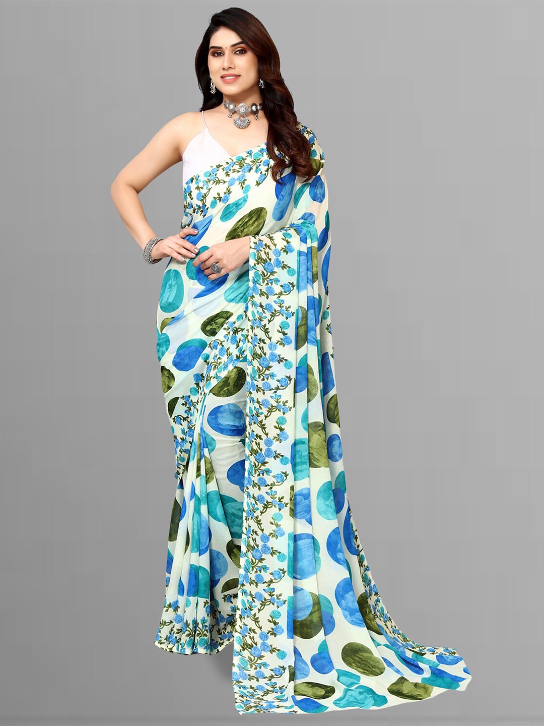 

ANAND SAREES Floral Printed Saree, White