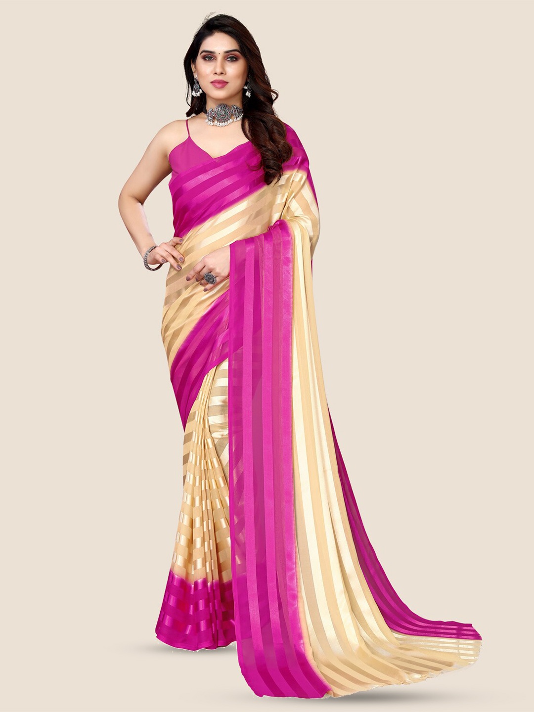 

ANAND SAREES Striped Satin Saree, Purple