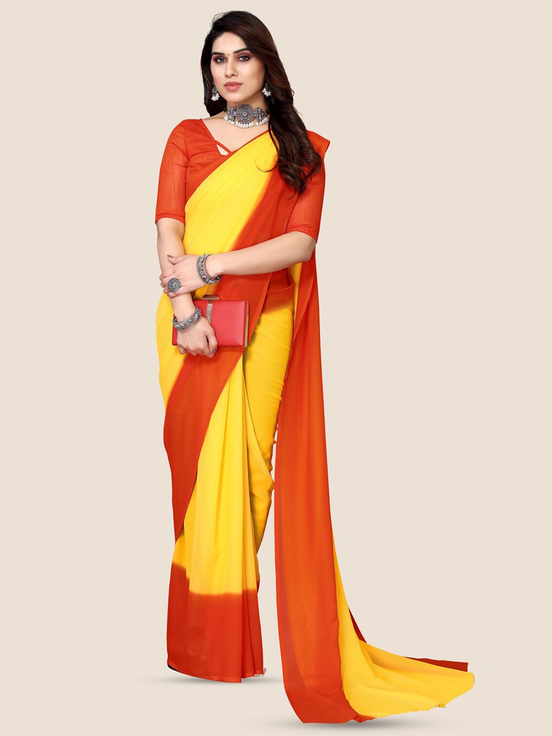 

ANAND SAREES Tie & Dye Pure Georgette Saree, Yellow