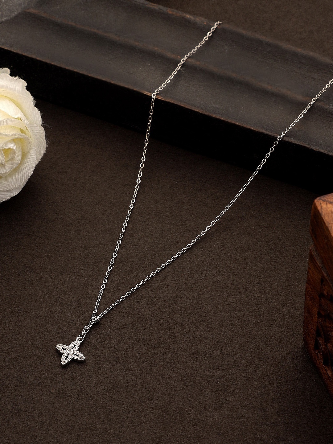 

Mali Fionna Silver-Plated Stone-Studded Pendant With Chain