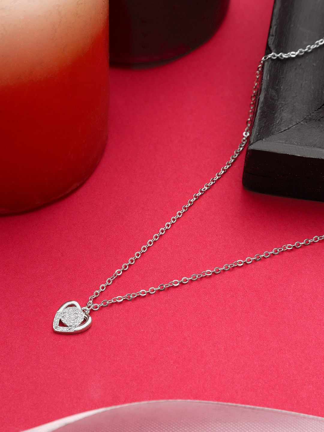 

Mali Fionna Silver-Plated Artificial Stone Studded Pendant With Chain