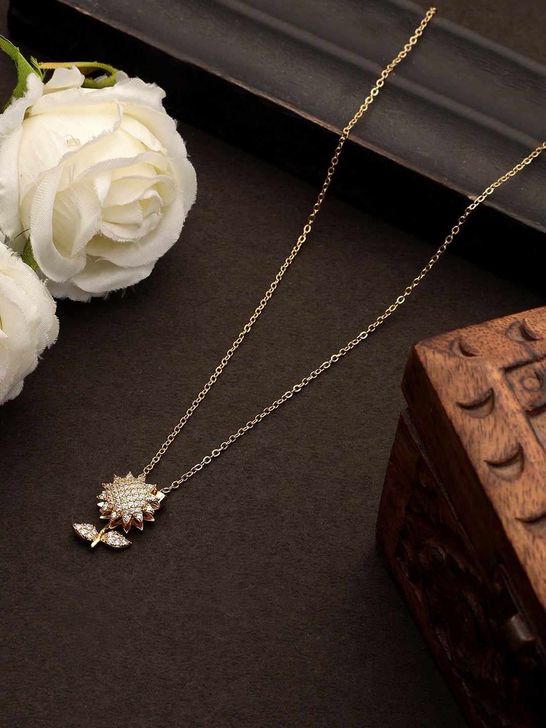 

Mali Fionna Gold-Plated Stone-Studded Pendant With Chain