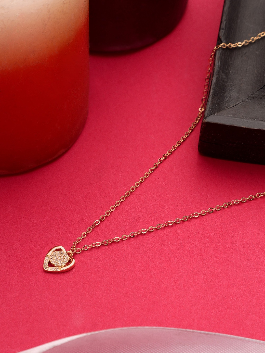 

Mali Fionna Gold Plated Stone Studded Heart Shaped Pendant With Chain