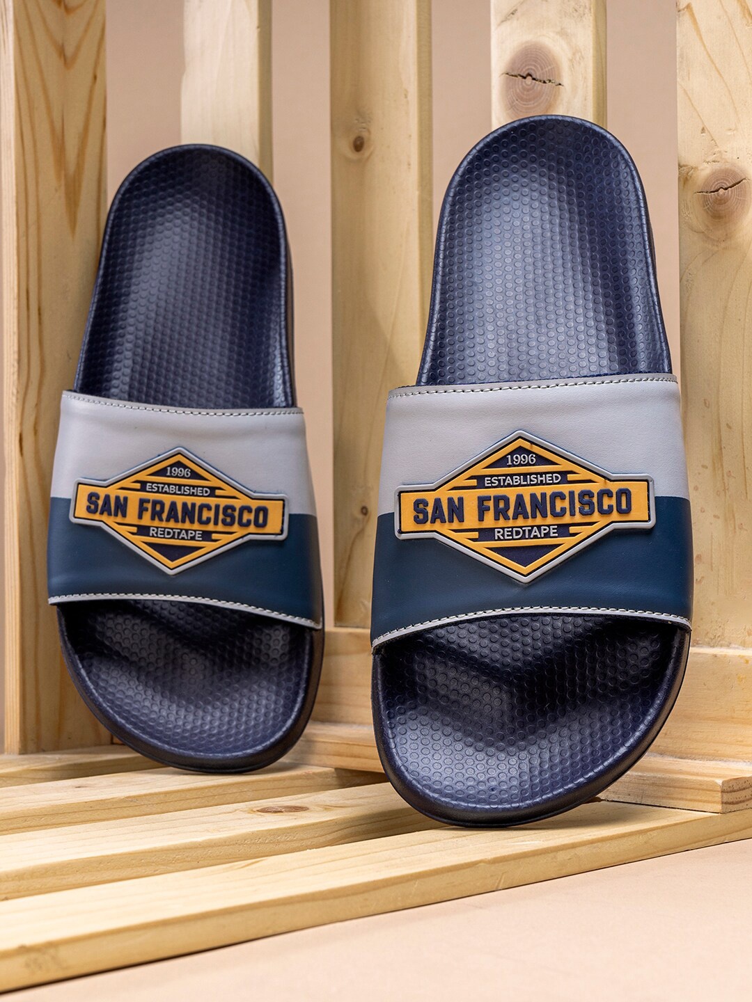 

Red Tape Men Printed Sliders, Navy blue