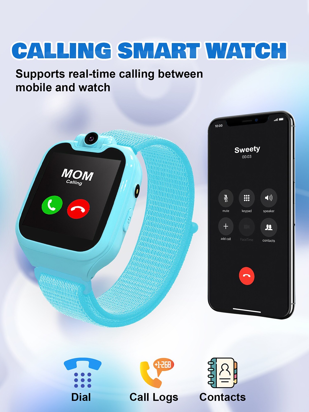 

Spiky Kids Calling SOS Smart Watch, Blue