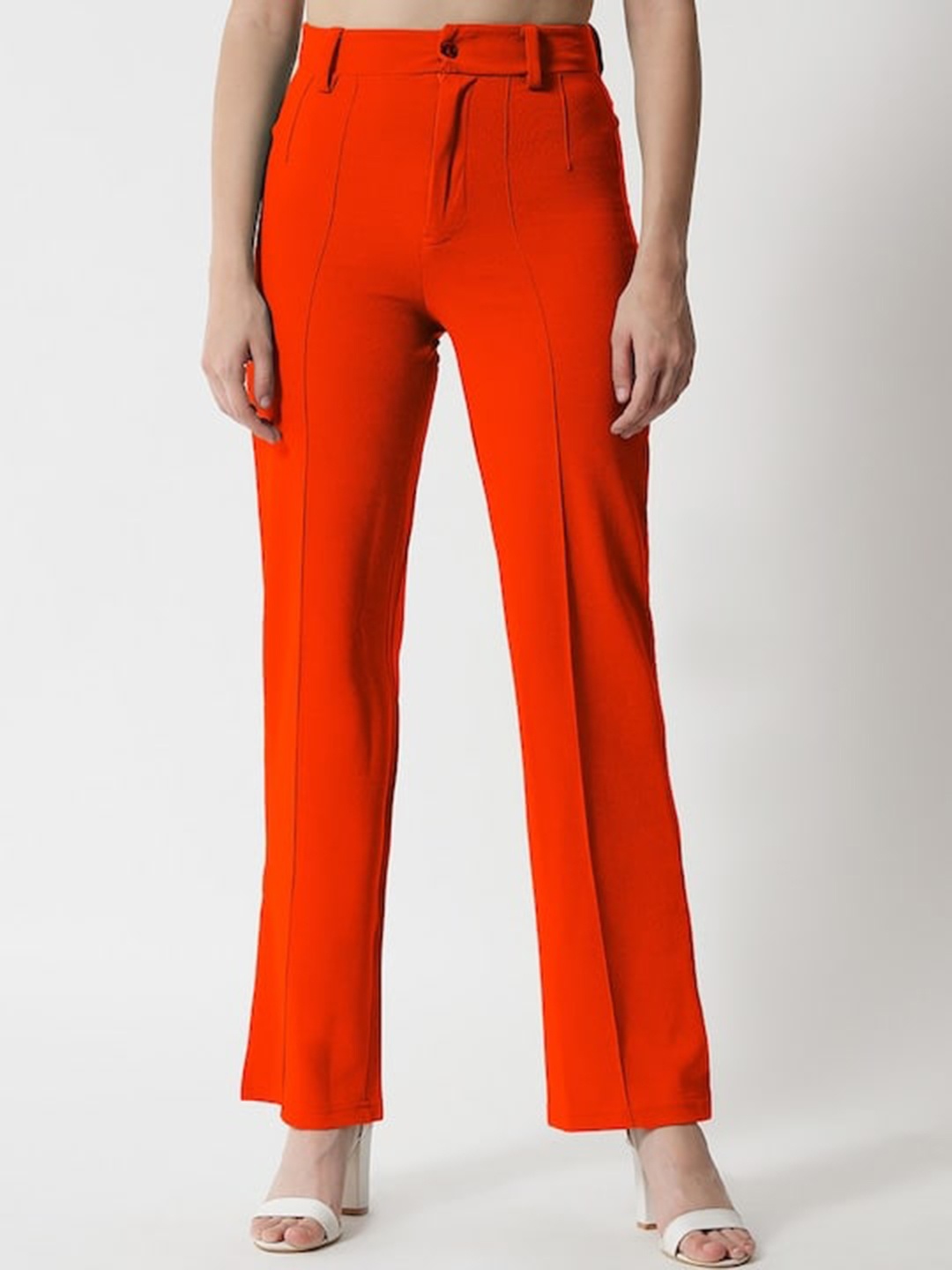 

WESTHOOD Women Smart Straight Fit High-Rise Parallel Trousers, Red