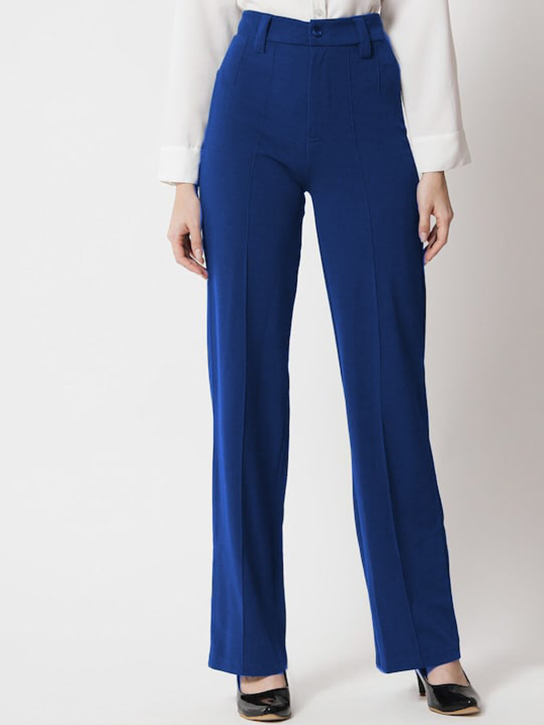

WESTHOOD Women Smart Straight Fit High-Rise Parallel Trousers, Teal