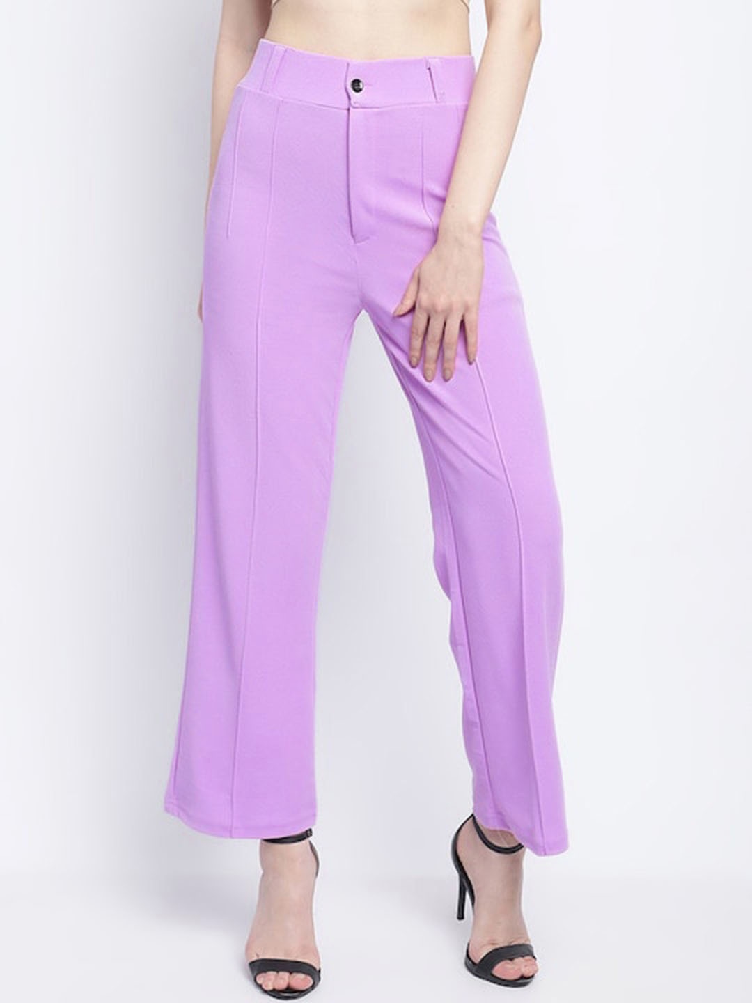 

WESTHOOD Women Smart Straight Fit High-Rise Parallel Trousers, Lavender