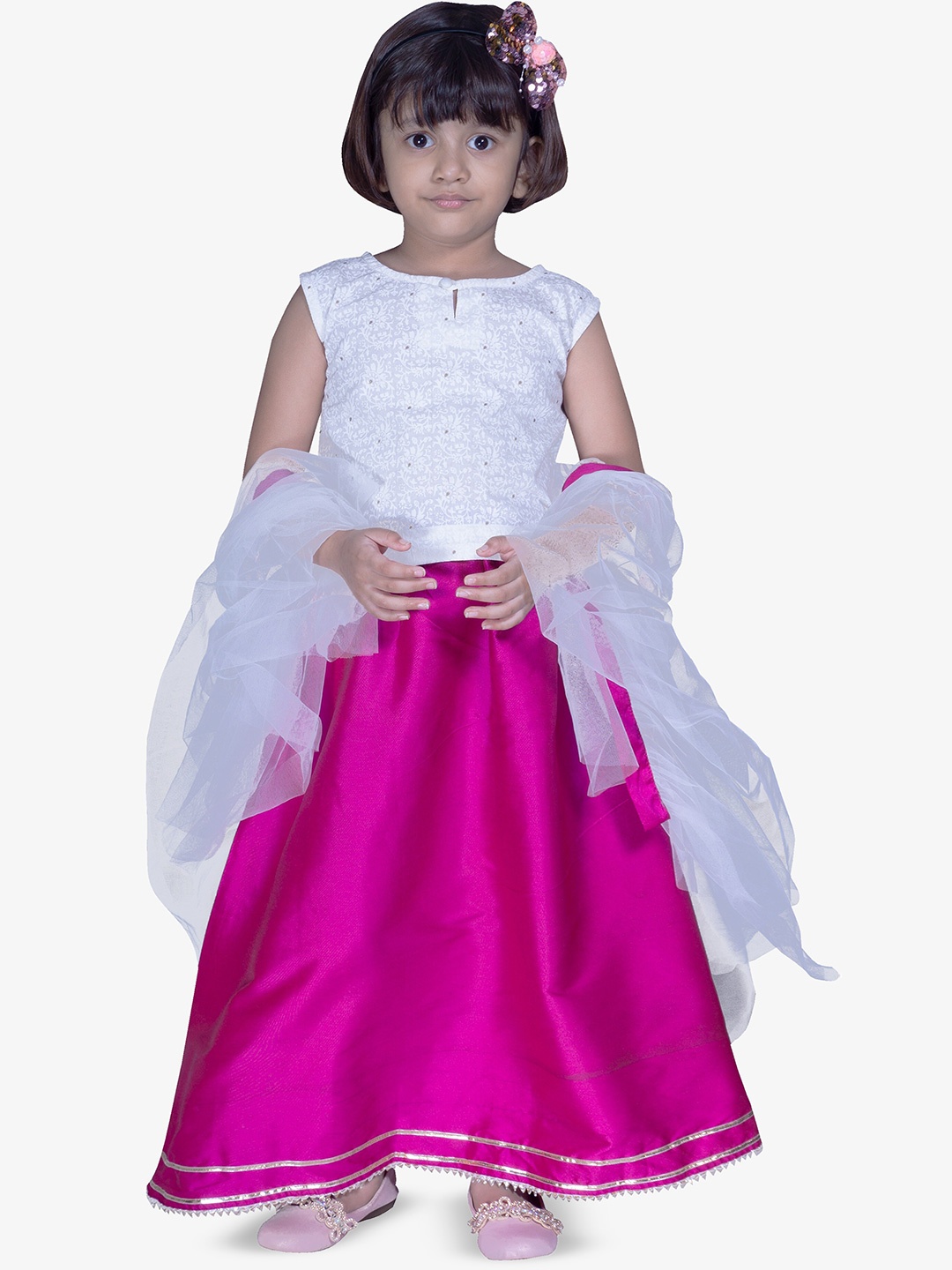 

Modish Couture Girls Printed Ready to Wear Lehenga & Blouse With Dupatta, White
