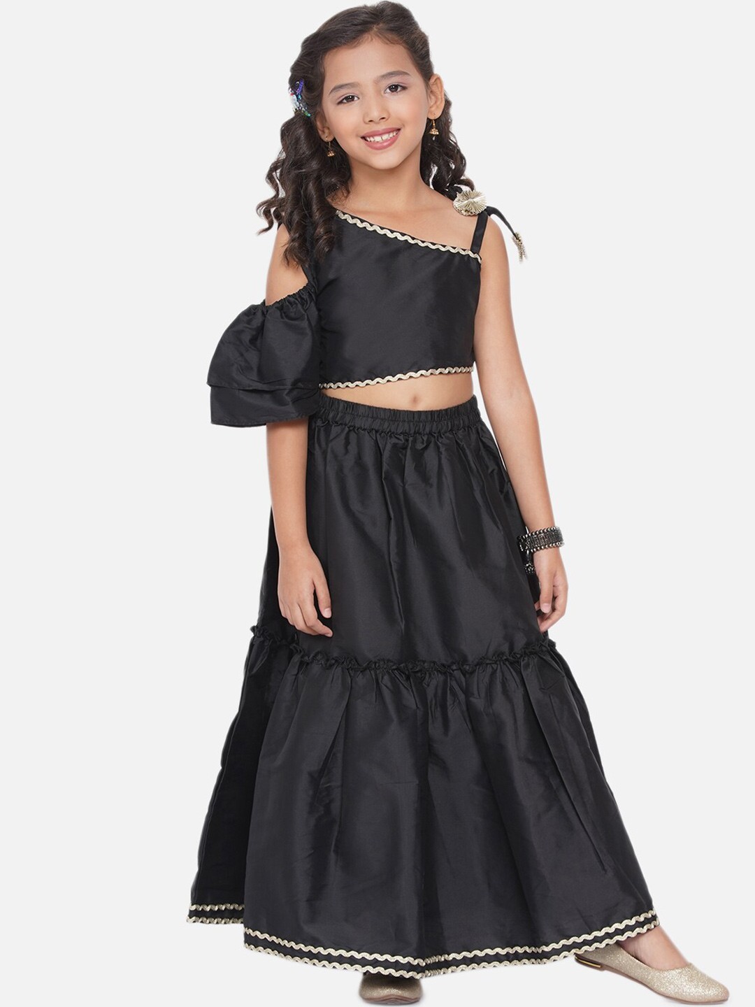 

Modish Couture Girls Embellished Ready to Wear Lehenga & Blouse With Dupatta, Black