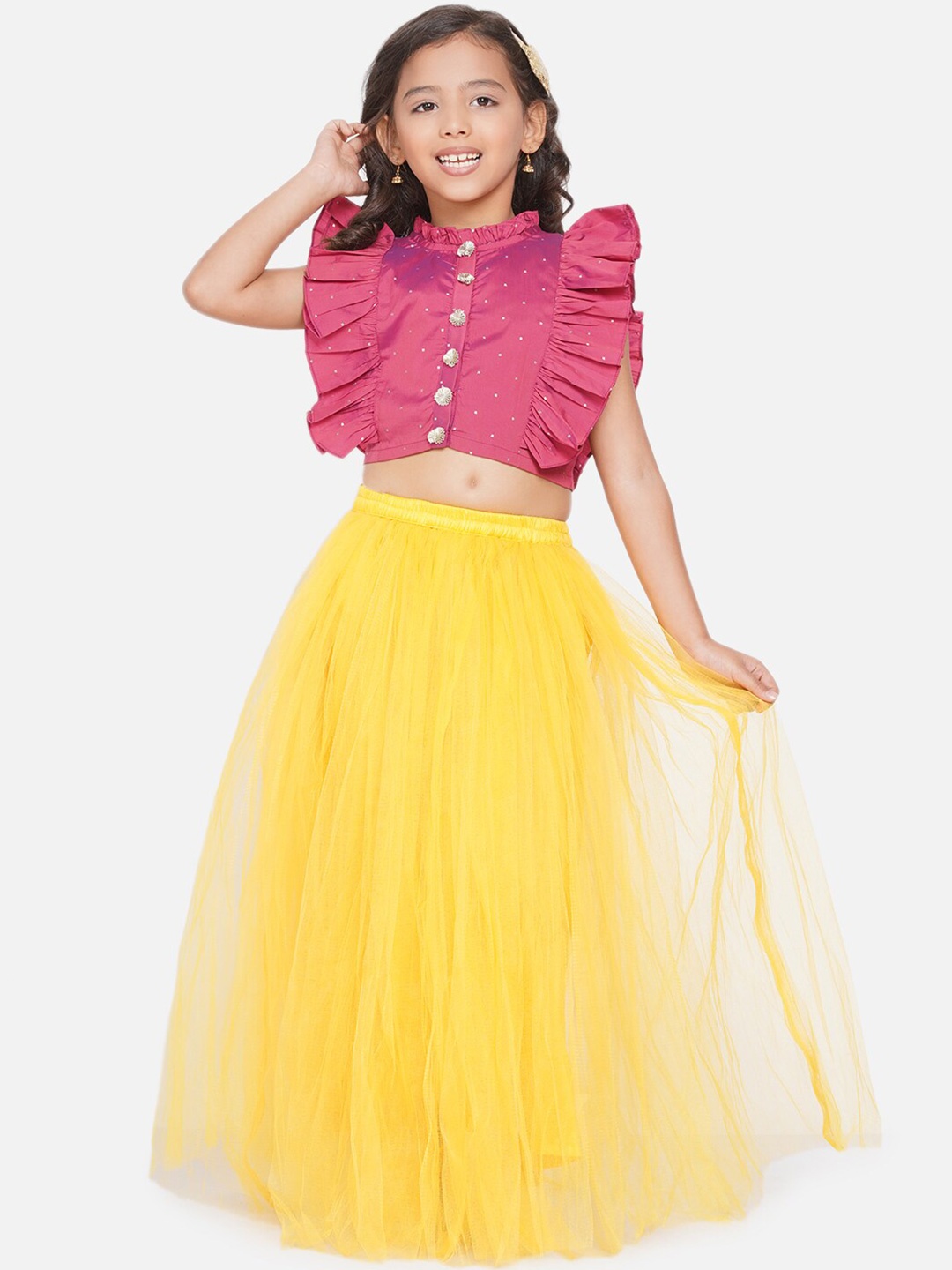 

Modish Couture Girls Ruffled Net Ready to Wear Lehenga Choli, Pink
