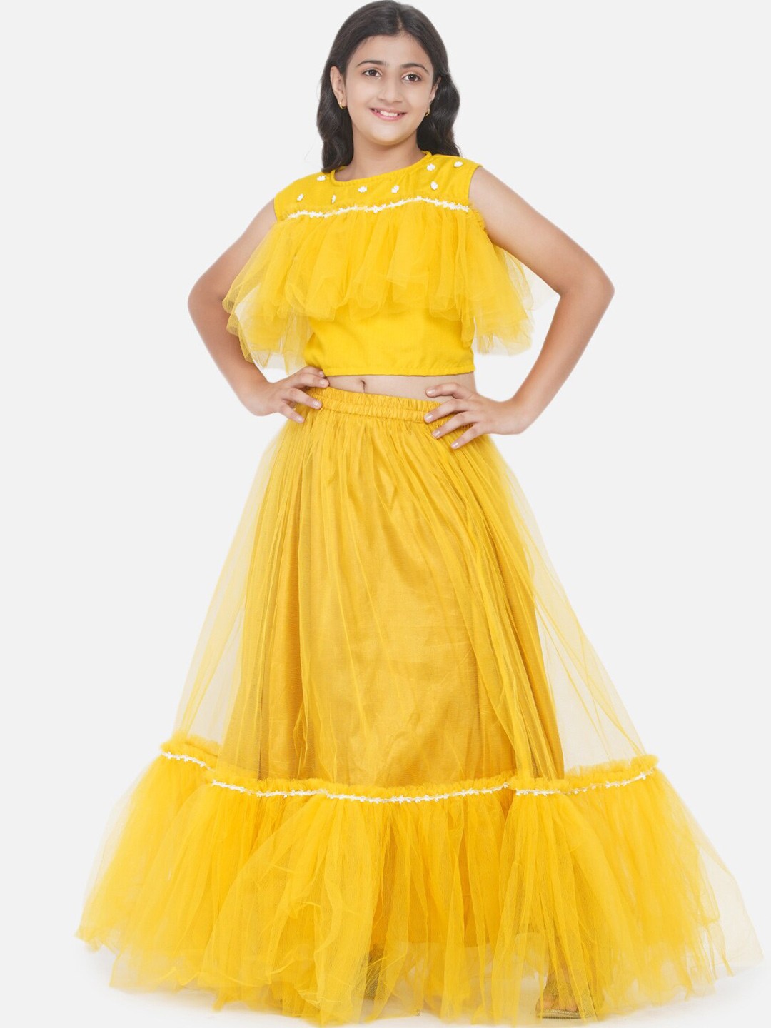

Modish Couture Girls Embellished Ready to Wear Lehenga Choli, Yellow