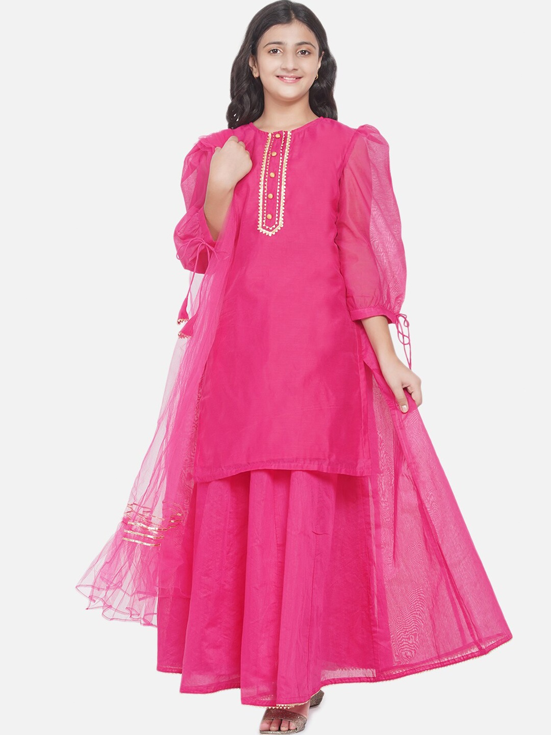 

Modish Couture Girls Gotta Patti Regular Kurta & Skirt With Dupatta, Pink