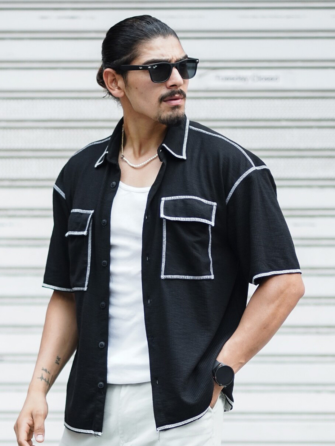 

Powerlook Black India Slim Opaque Oversized Shirt