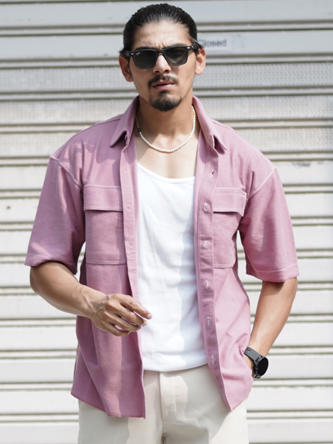 

Powerlook Peach India Slim Opaque Pocket detailing Oversized Shirt