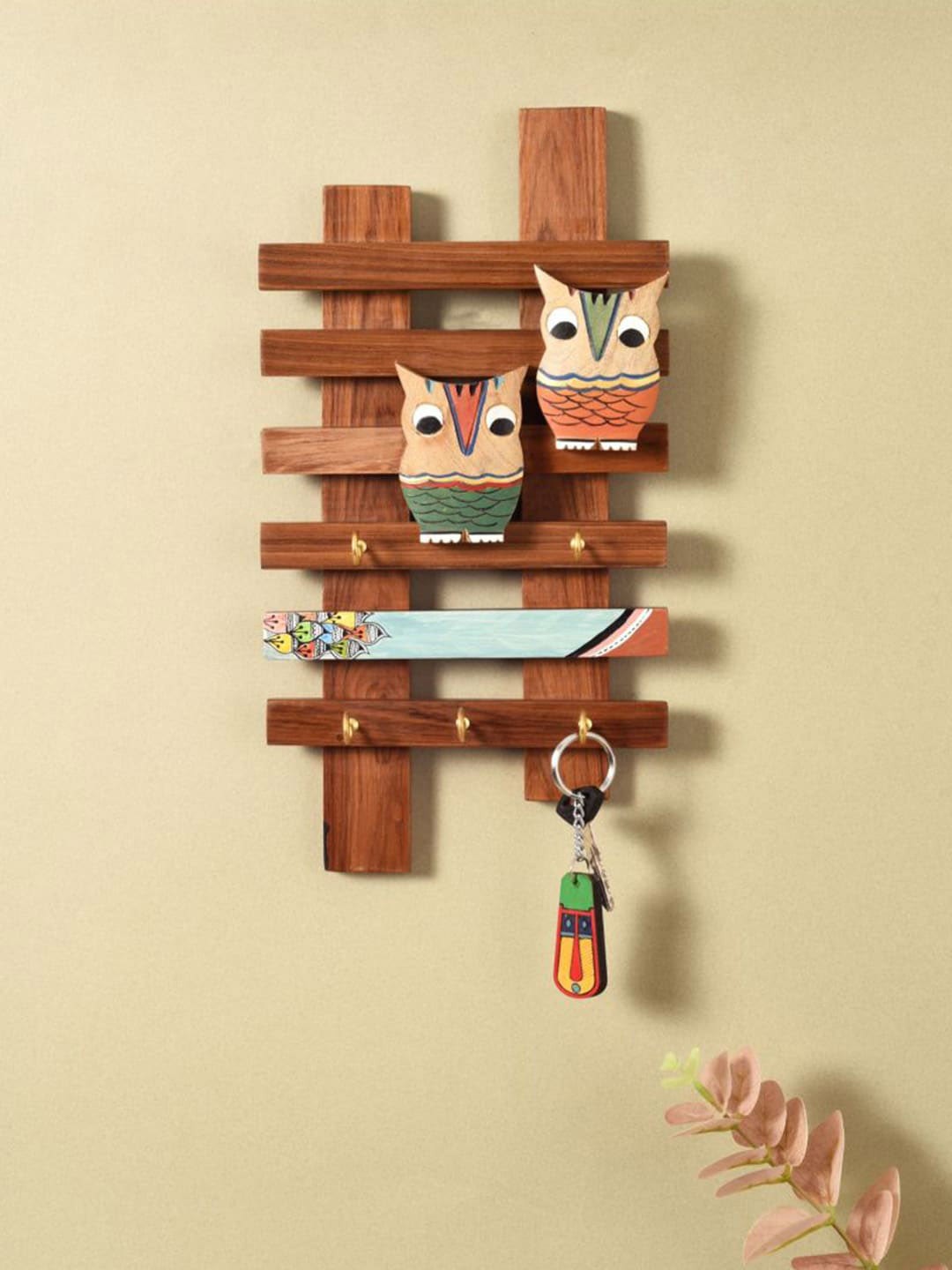 

AAKRITI ART CREATIONS Brown Wood Owl Key Holders