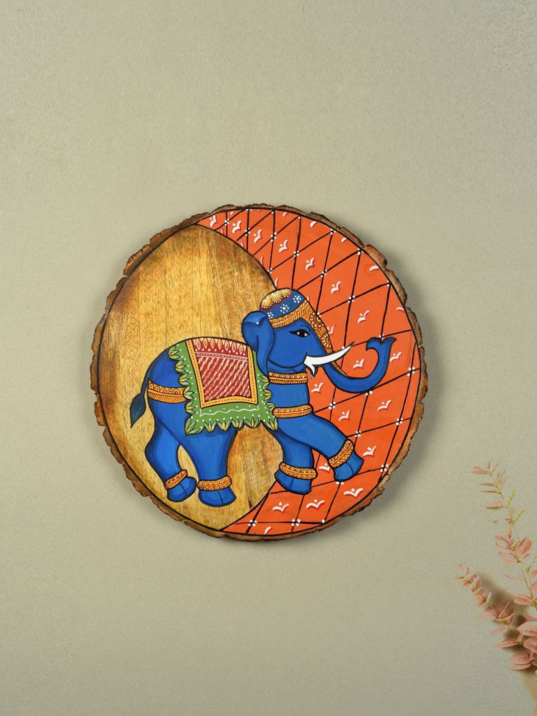 

AAKRITI ART CREATIONS Blue & Orange Colored Pichhwai Elephant Painted Wall Decor