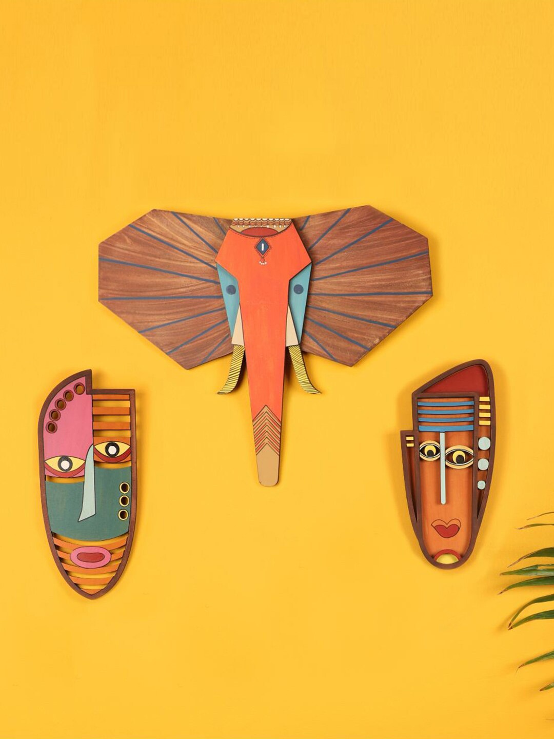 AAKRITI ART CREATIONS Brown 3 Pieces Jungle King-II Wall Decor Mask