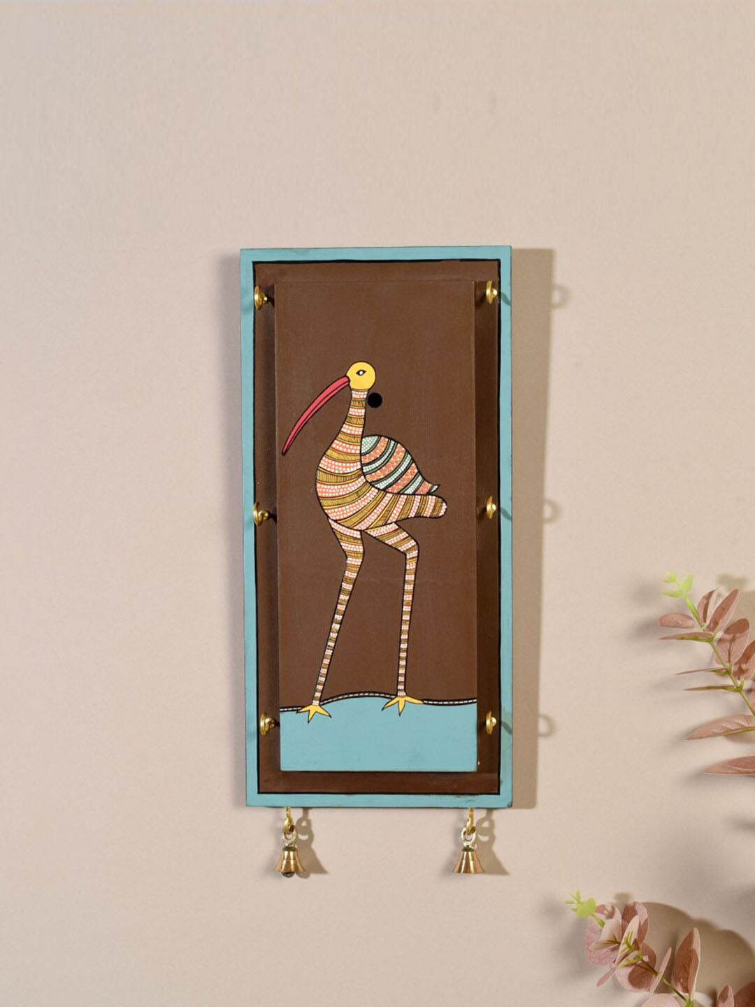 

AAKRITI ART CREATIONS Curious Crane Crafted Wooden Key Holders, Brown