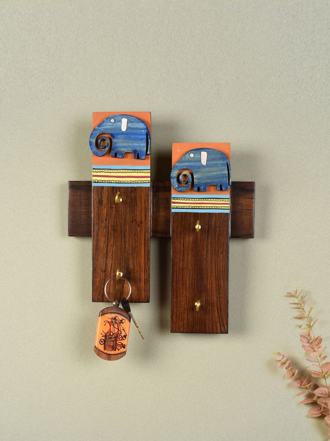 

AAKRITI ART CREATIONS Printed Elephant Bros Key Holders, Brown