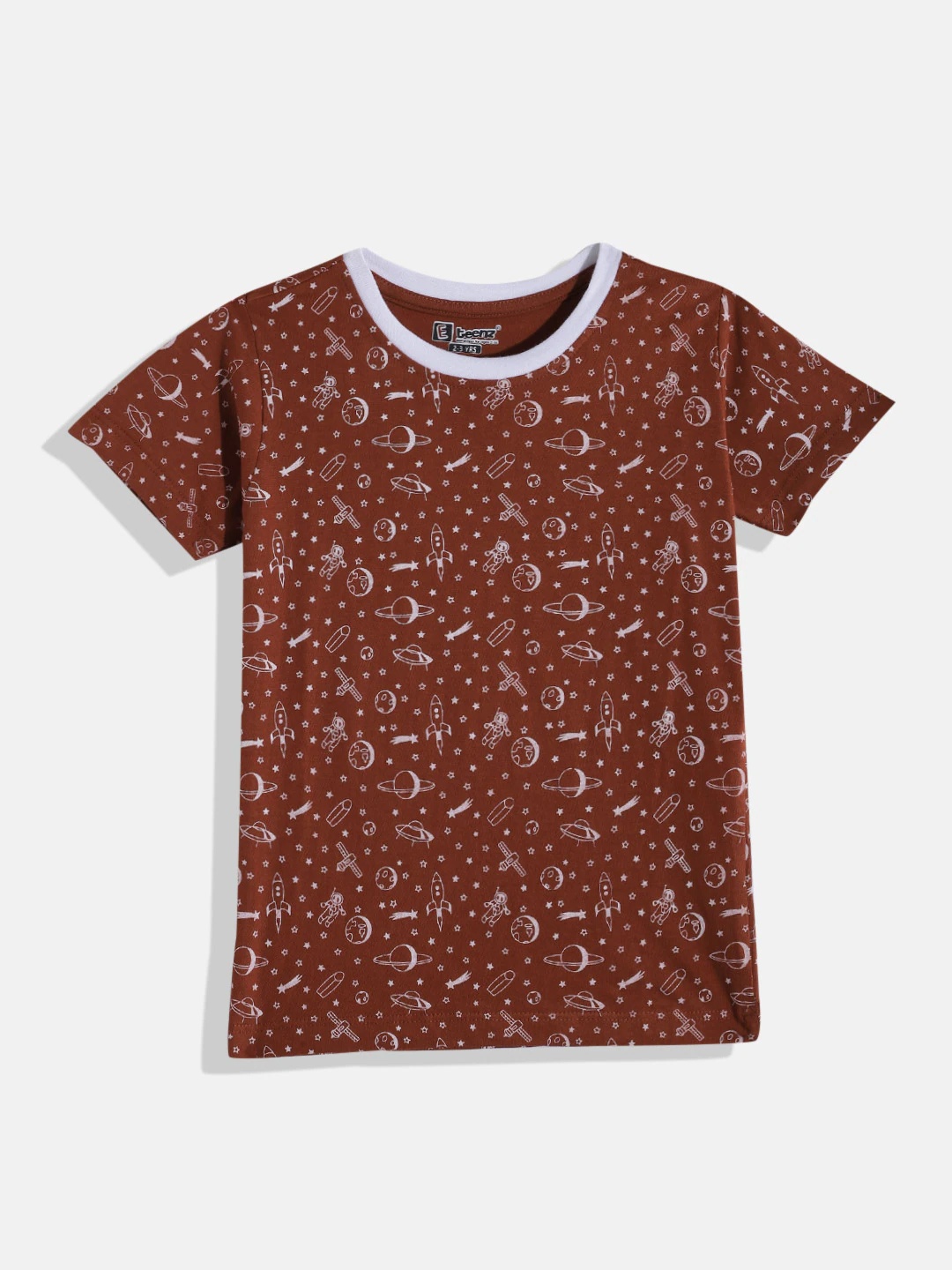 

Eteenz Boys Space Printed Cotton T-shirt, Brown