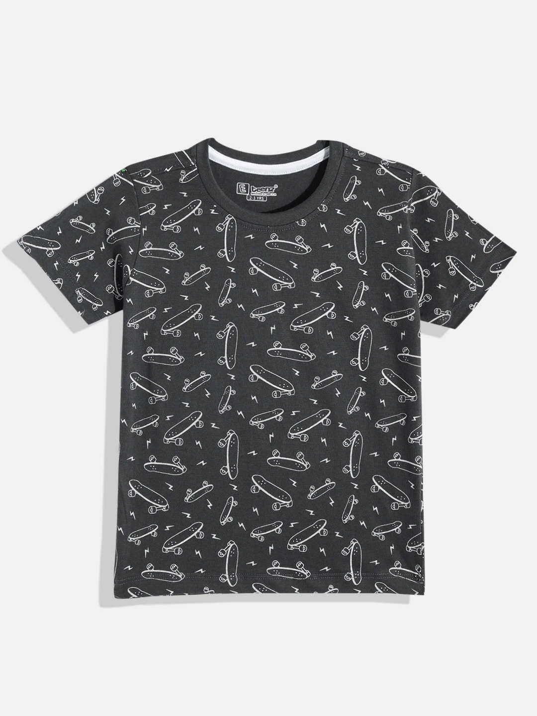 

Eteenz Boys Printed Pure Cotton T-shirt, Charcoal