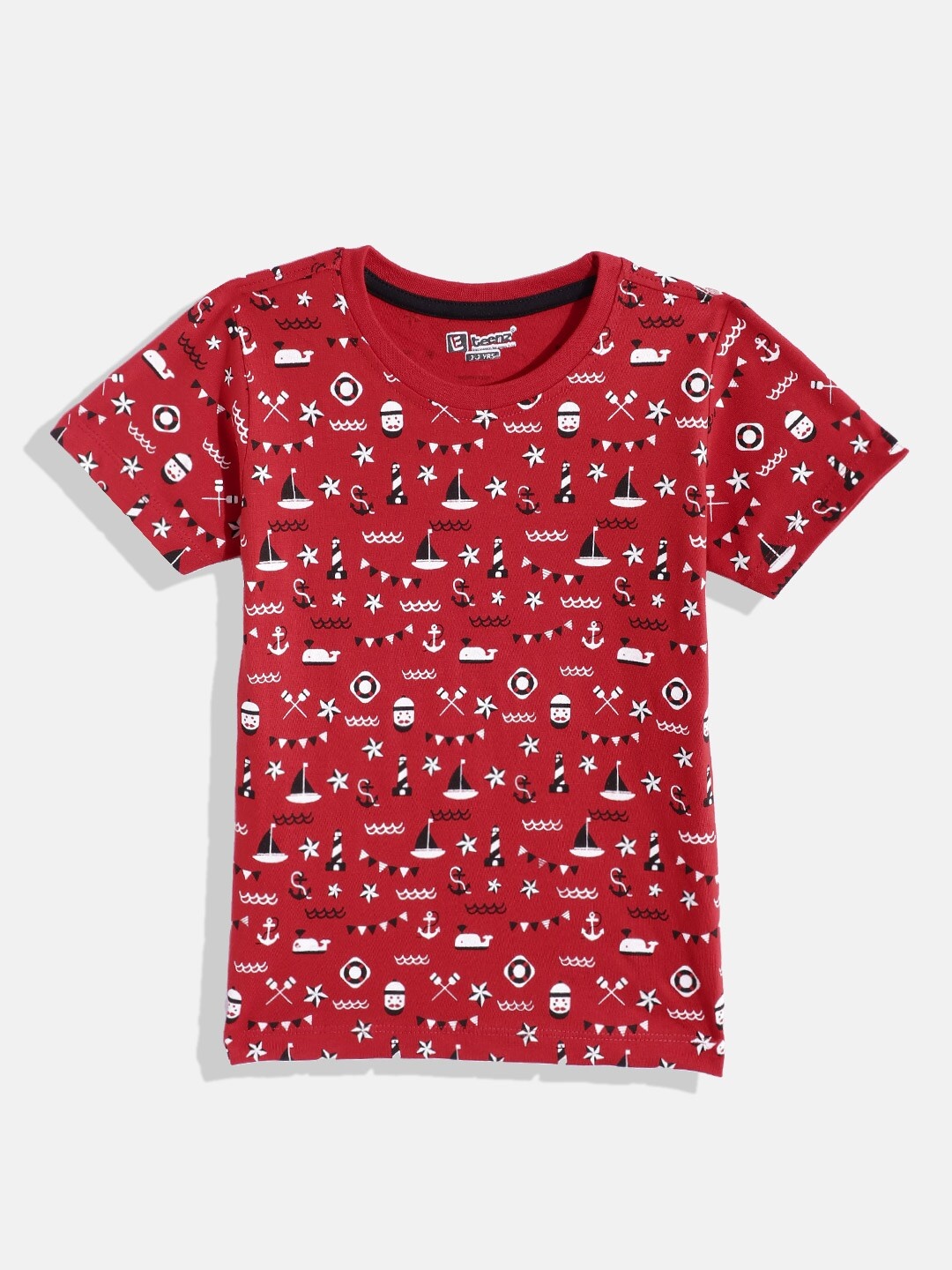 

Eteenz Boys Printed Pure Cotton T-shirt, Red