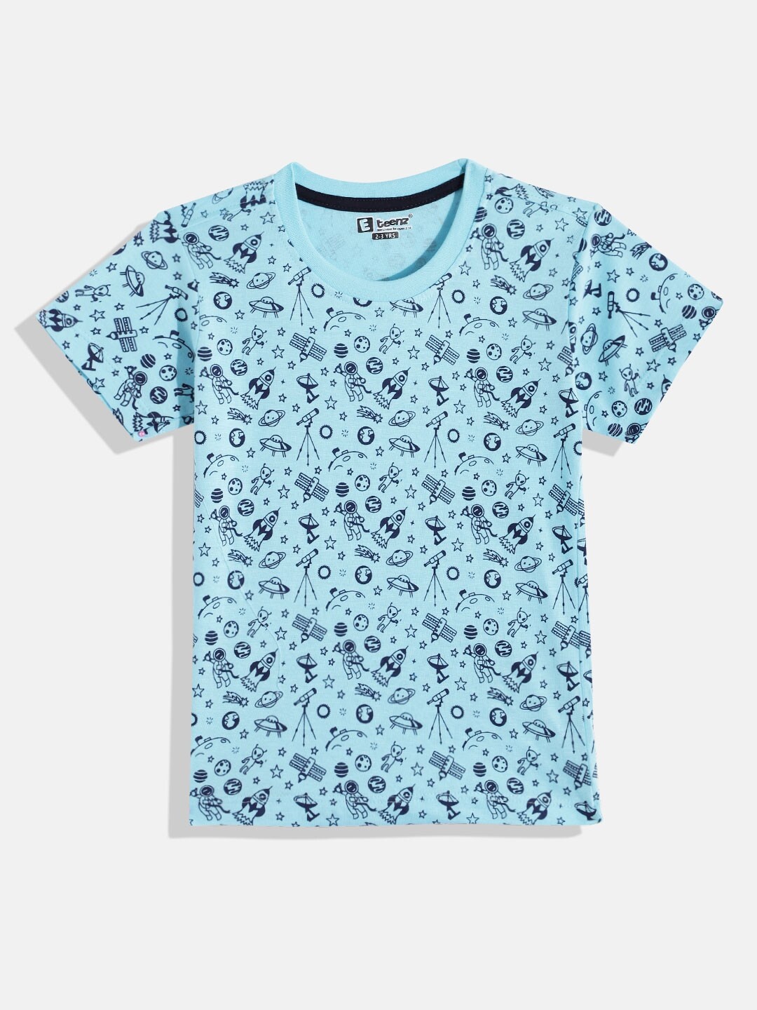 

Eteenz Boys Printed Cotton T-shirt, Turquoise blue