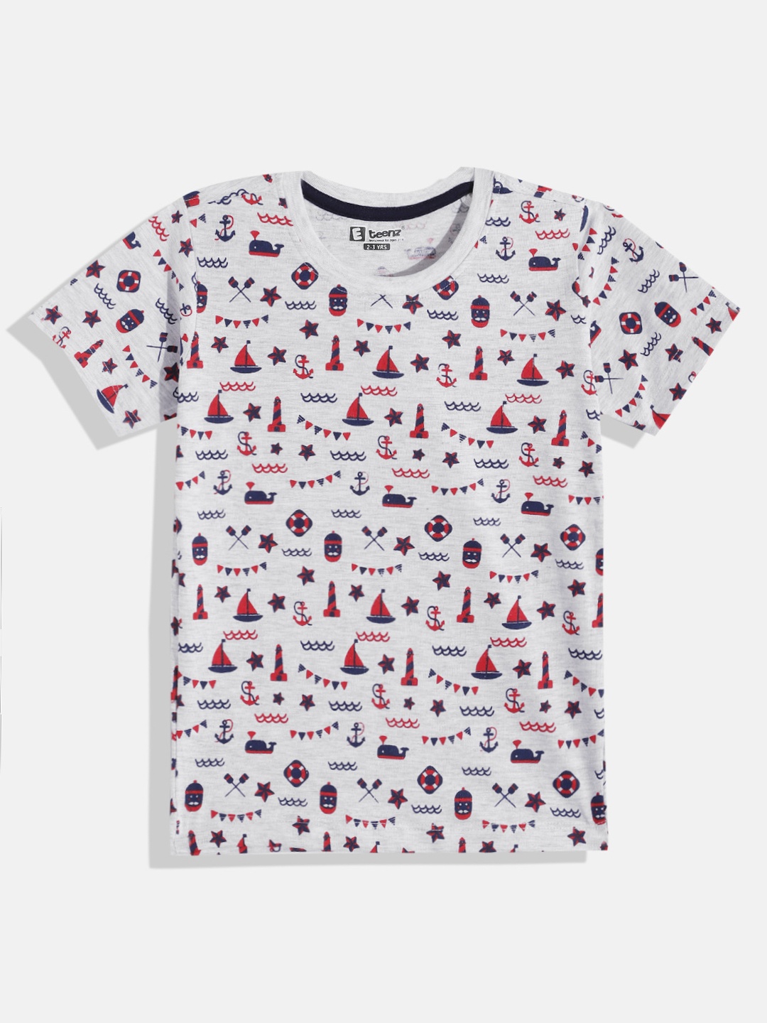 

Eteenz Boys Nautical Printed Premium Cotton T-shirt, Grey melange