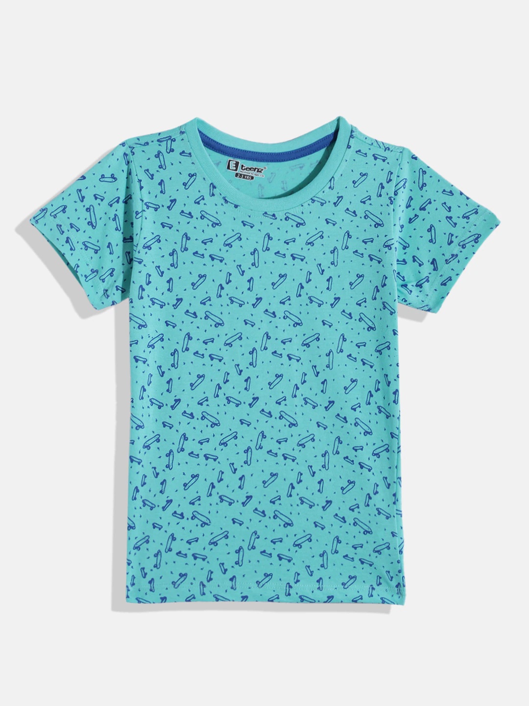 

Eteenz Boys Printed Cotton T-shirt, Turquoise blue