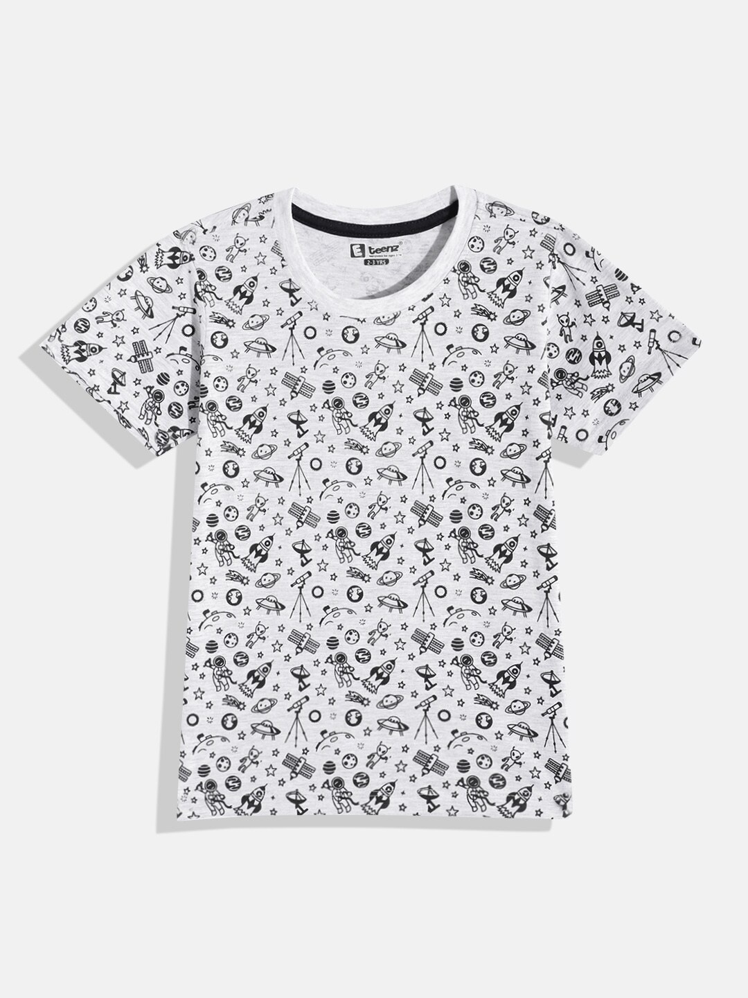 

Eteenz Boys Printed Pure Cotton T-shirt, Grey melange